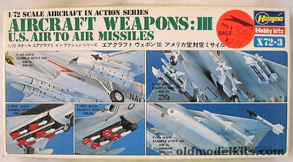 Hasegawa 1/72 US Aircraft Weapons III Air-To-Air Missiles - AIM-9B Sidewinder/AIM-9J/AIM-7E Sparrow/AIM-4D Falcon/AIM-4G/AIM-9D/AIM-9L/AMRAAM/SUU-20/AIM-9E/AIM-54 Phoenix/GPU-5/A(GEPOD-30) and AIM-9 USAF USN Launch Rails, 3 plastic model kit